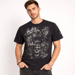 Sullen Art Collective Skull Graphic Tee Y2K Medium Black Tattoo Shirt Made USA